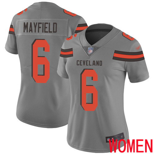 Cleveland Browns Baker Mayfield Women Gray Limited Jersey #6 NFL Football Inverted Legend->women nfl jersey->Women Jersey